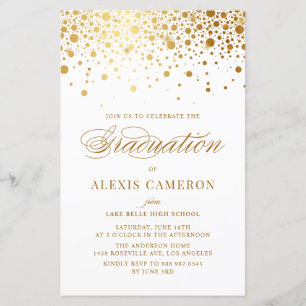 Elegant Faux Gold Foil Confetti Graduation Invite