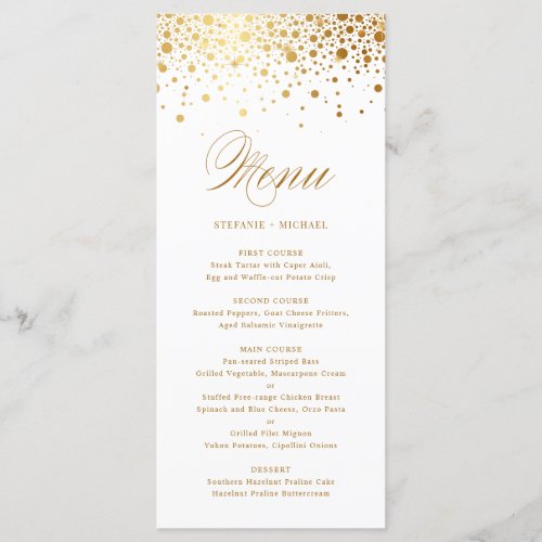 Elegant Faux Gold Foil Confetti Wedding Menu