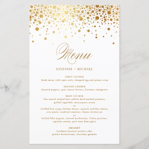 Elegant Faux Gold Foil Confetti Wedding Menu Card