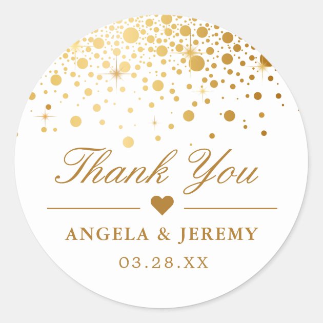 Elegant Faux Gold Foil Confetti Wedding Thank You Classic Round Sticker