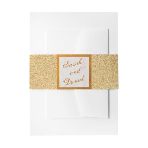 Elegant Faux Gold Foil Glitter Marble Calligraphy Invitation Belly Band
