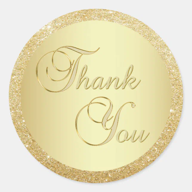 Elegant Faux Gold Foil Glitter Thank You Envelope Classic Round Sticker ...