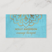 Elegant Faux Gold Foil Mandala w/ Texture & Aqua Business Card (Front)
