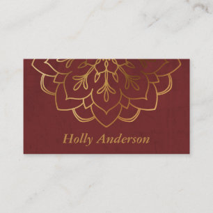 Elegant Faux Gold Foil Mandala w/ Texture & Maroon Business Card