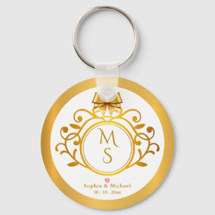 Elegant Faux Gold Foil Monogram Wedding Favor Keychain