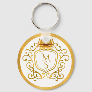 Elegant Faux Gold Foil Monogram Wedding Favor Keychain