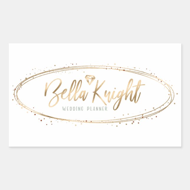 Elegant Faux Gold Foil Oval Confetti Company Logo Rectangular Sticker (Front)