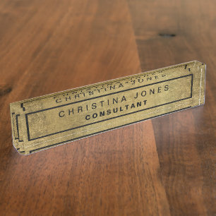 Elegant Faux Gold Foil Pattern Corporate Business Desk Name Plate