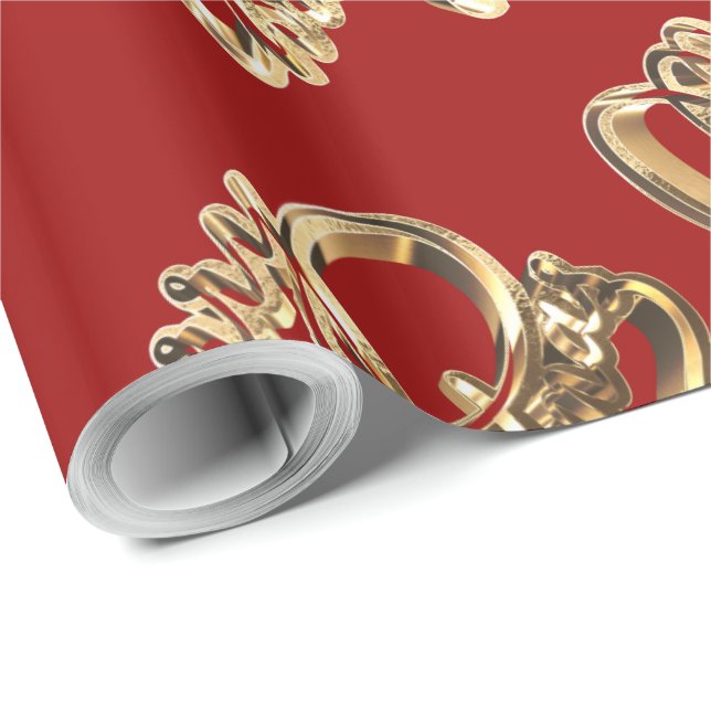 Elegant Faux Gold Foil Script Chic Red Christmas Wrapping Paper (Roll Corner)