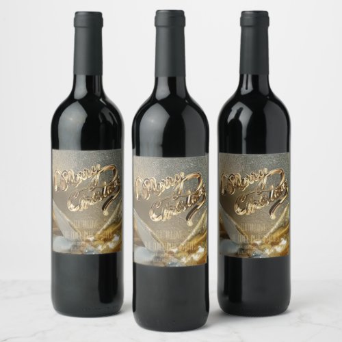 Elegant Faux Gold Foil Script Merry Christmas Wine Label