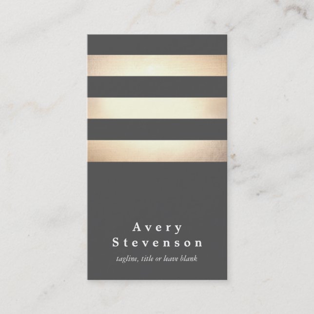Elegant Faux Gold Foil Striped Modern Dark Grey Business Card (Front)
