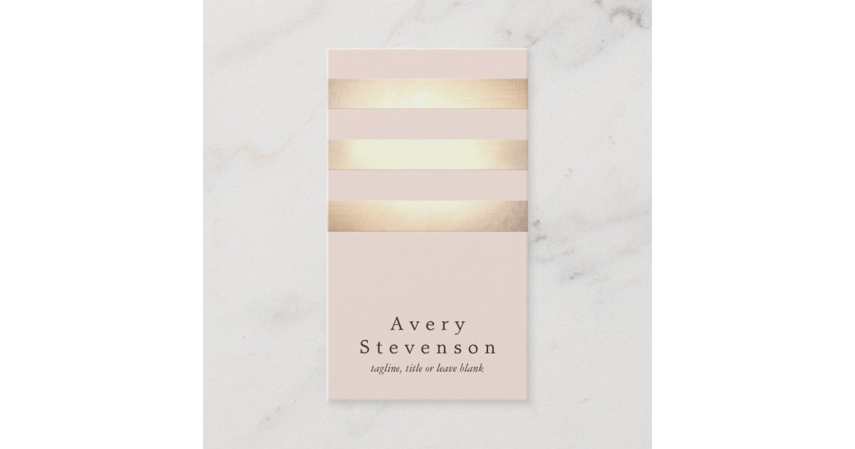 Elegant Faux Gold Foil Striped Modern Light Pink Business Card