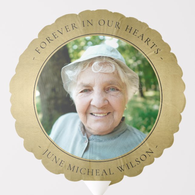 Elegant Faux Gold Foil Sympathy Memorial Photo But Balloon (Front)