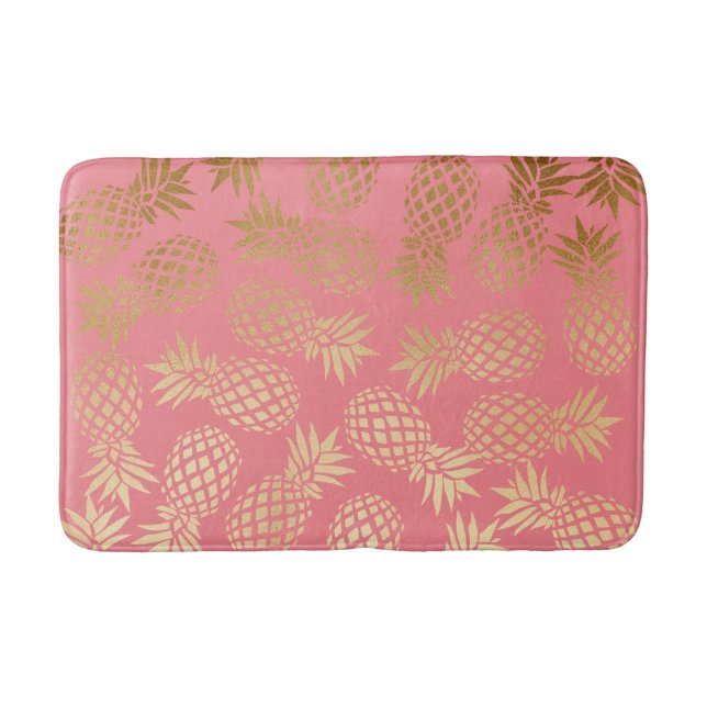elegant faux gold foil tropical pineapple pattern bathroom mat (Front)