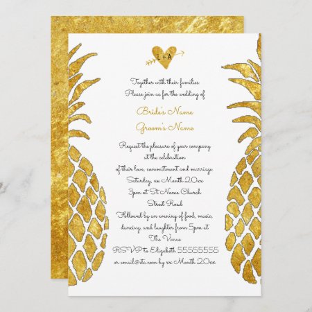 Elegant Faux Gold Foil Tropical Summer Wedding Invitation