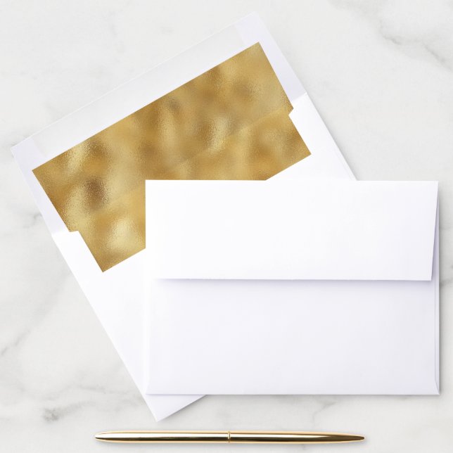 Elegant Faux Gold Foil Wedding Envelope Liners (Desk)