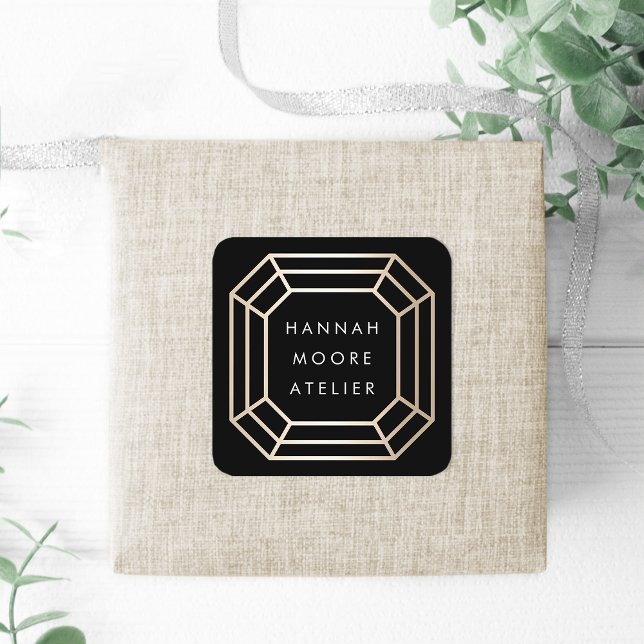 Elegant Faux Gold Gemstone Logo Square Sticker (Creator Uploaded)