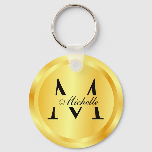 Elegant Faux Gold Glamor Monogram Template Keycha Keychain (Front)