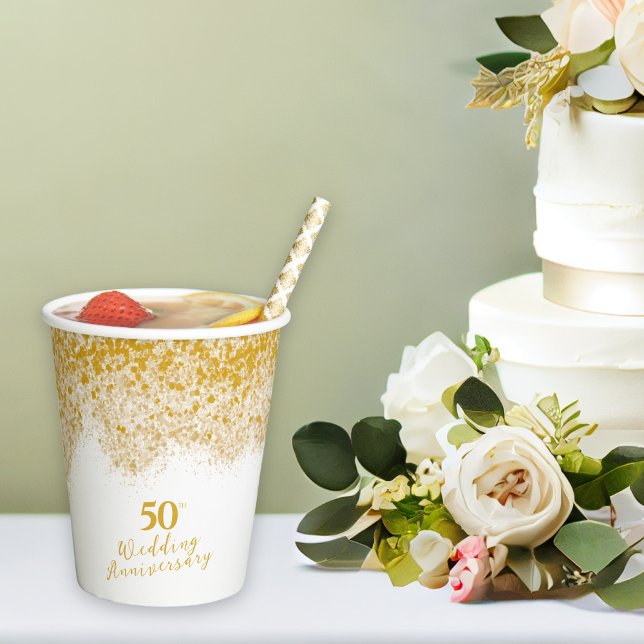 Elegant Faux Gold Glitter 50th Wedding Anniversary Paper Cups (Elegant Faux Gold Glitter 50th Wedding Anniversary Paper Cups)