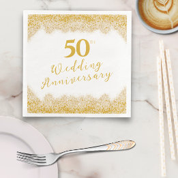 Elegant Faux Gold Glitter 50th Wedding Anniversary Paper Dinner Napkins