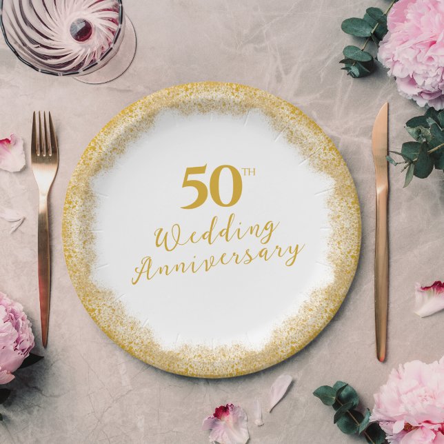 Elegant Faux Gold Glitter 50th Wedding Anniversary Paper Plates (Elegant Faux Gold Glitter 50th Wedding Anniversary Paper Plates)