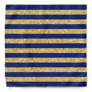 Elegant Faux Gold Glitter and Blue Stripe Pattern Bandana