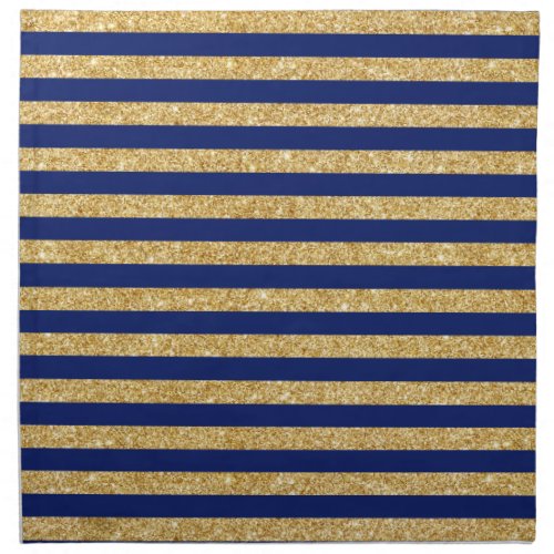 Elegant Faux Gold Glitter and Blue Stripe Pattern Cloth Napkin