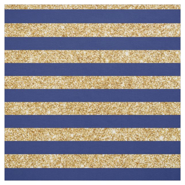 Elegant Faux Gold Glitter and Blue Stripe Pattern Fabric (Swatch)