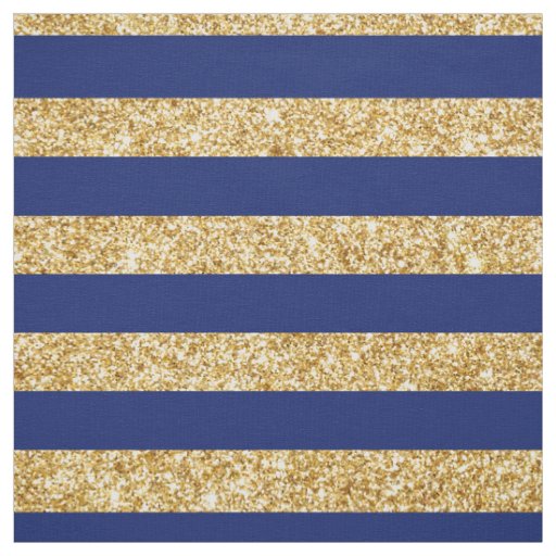 Elegant Faux Gold Glitter and Blue Stripe Pattern Fabric