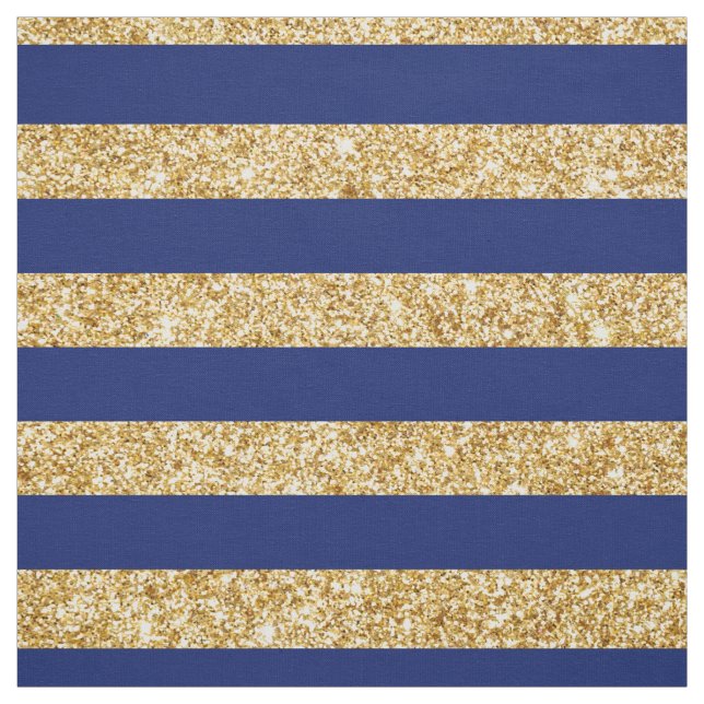 Elegant Faux Gold Glitter and Blue Stripe Pattern Fabric (Swatch)