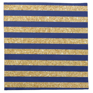 Elegant Faux Gold Glitter and Blue Stripe Pattern Napkin