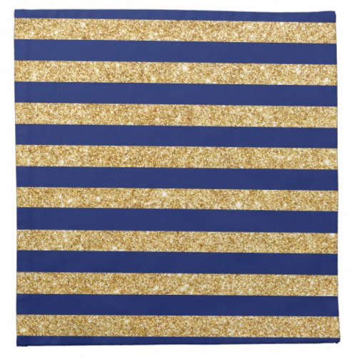 Elegant Faux Gold Glitter and Blue Stripe Pattern Napkin