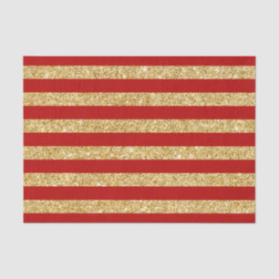 Elegant Faux Gold Glitter and Red Stripe Pattern Tissue Paper