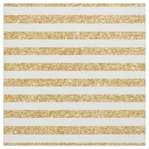 Elegant Faux Gold Glitter and White Stripe Pattern Fabric