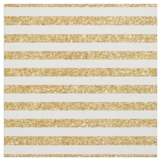 Elegant Faux Gold Glitter and White Stripe Pattern Fabric