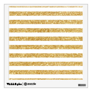Elegant Faux Gold Glitter and White Stripe Pattern Wall Decal
