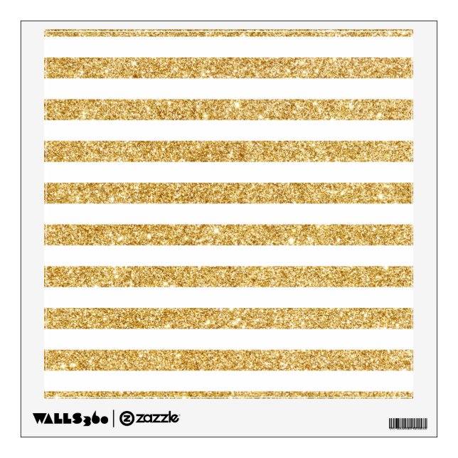 Elegant Faux Gold Glitter and White Stripe Pattern Wall Decal (Front)