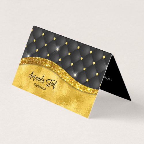 Elegant faux Gold glitter black diamond monogram Business Card