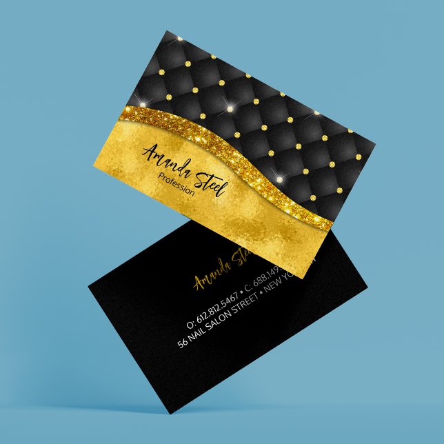 Elegant faux Gold glitter black diamond monogram Business Card (Creator Uploaded)