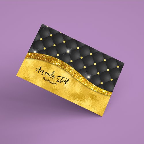 Elegant faux Gold glitter black diamond monogram Business Card Magnet