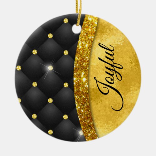 Elegant faux Gold glitter black diamond monogram  Ceramic Ornament