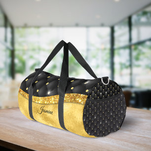 Elegant faux Gold glitter black diamond monogram Duffle Bag