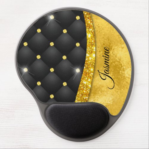 Elegant faux Gold glitter black diamond monogram Gel Mouse Pad
