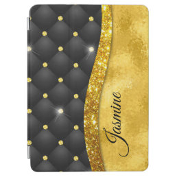 Elegant faux Gold glitter black diamond monogram iPad Air Cover