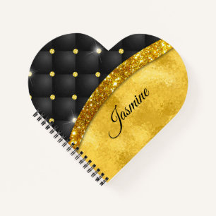 Elegant faux Gold glitter black diamond monogram N Notebook