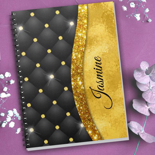Elegant faux Gold glitter black diamond monogram Notebook