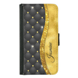 Elegant faux Gold glitter black diamond monogram Samsung Galaxy S5 Wallet Case