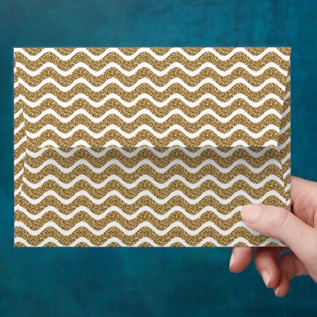 Elegant Faux Gold Glitter Chevron Stripes Envelope (Hand)