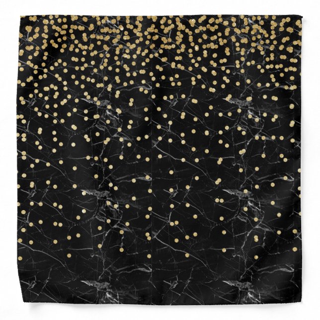 elegant faux gold glitter confetti black marble bandana (Front)