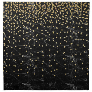 elegant faux gold glitter confetti black marble napkin